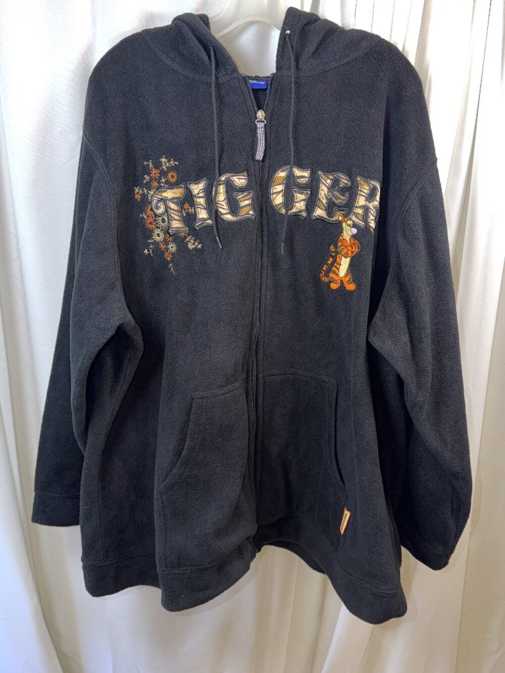 Vintage Disney Tigger Embroidered Black Zip Up Hoodie Sweatshirt Size 3X